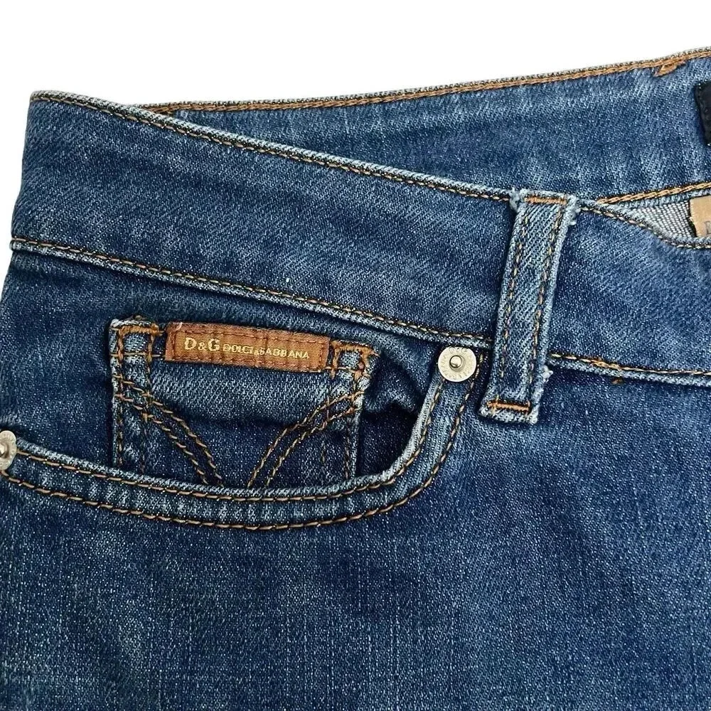 Dolce & Gabbana Women's Skinny Jeans - Dark Blue with Brown Patch - Picture 6 of 12